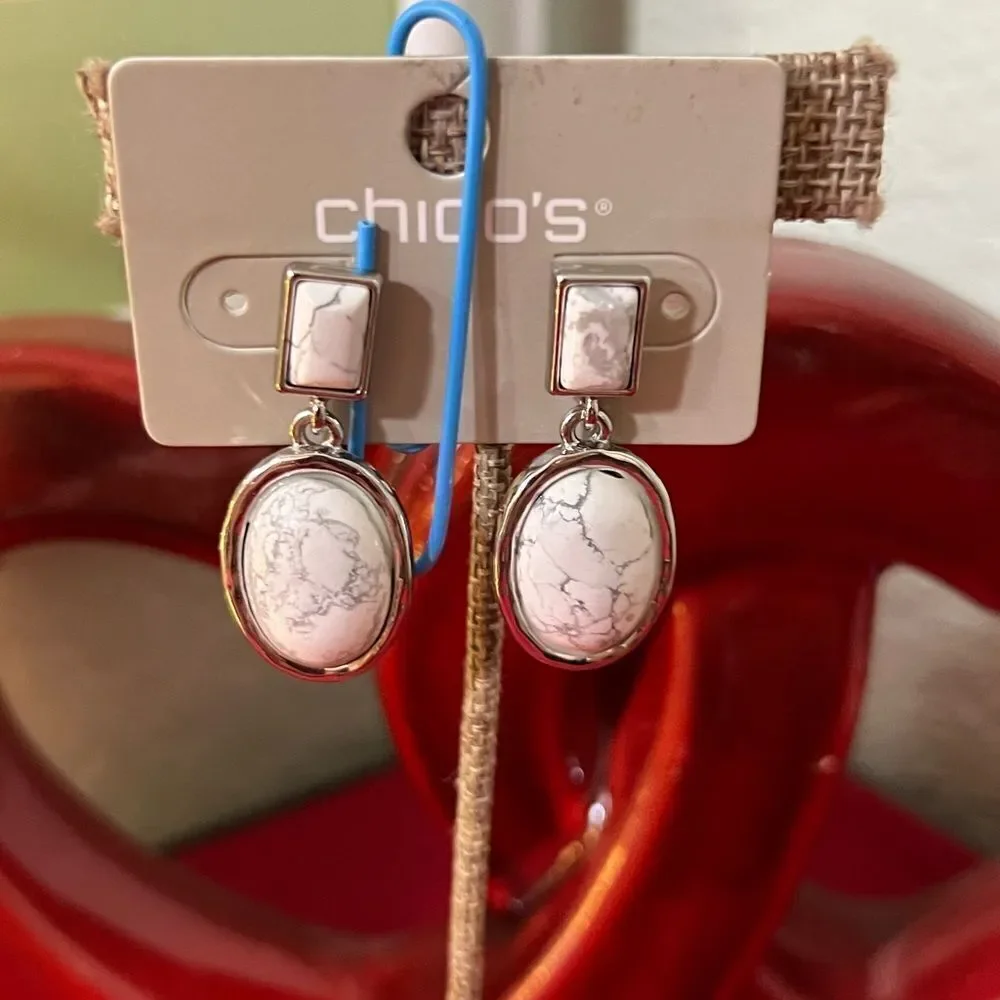 NWT Chico's White Stone & Silver Drop Stud    Earrings #JW7